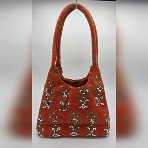 Rays Baroda India Bohemian Orange Silver Sequin Purse Bag Boho Festival 70s